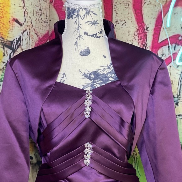Impression Bridal Purple Satin 3pc Evening Mother of Bride Mother of Groom Dress - Picture 5 of 12